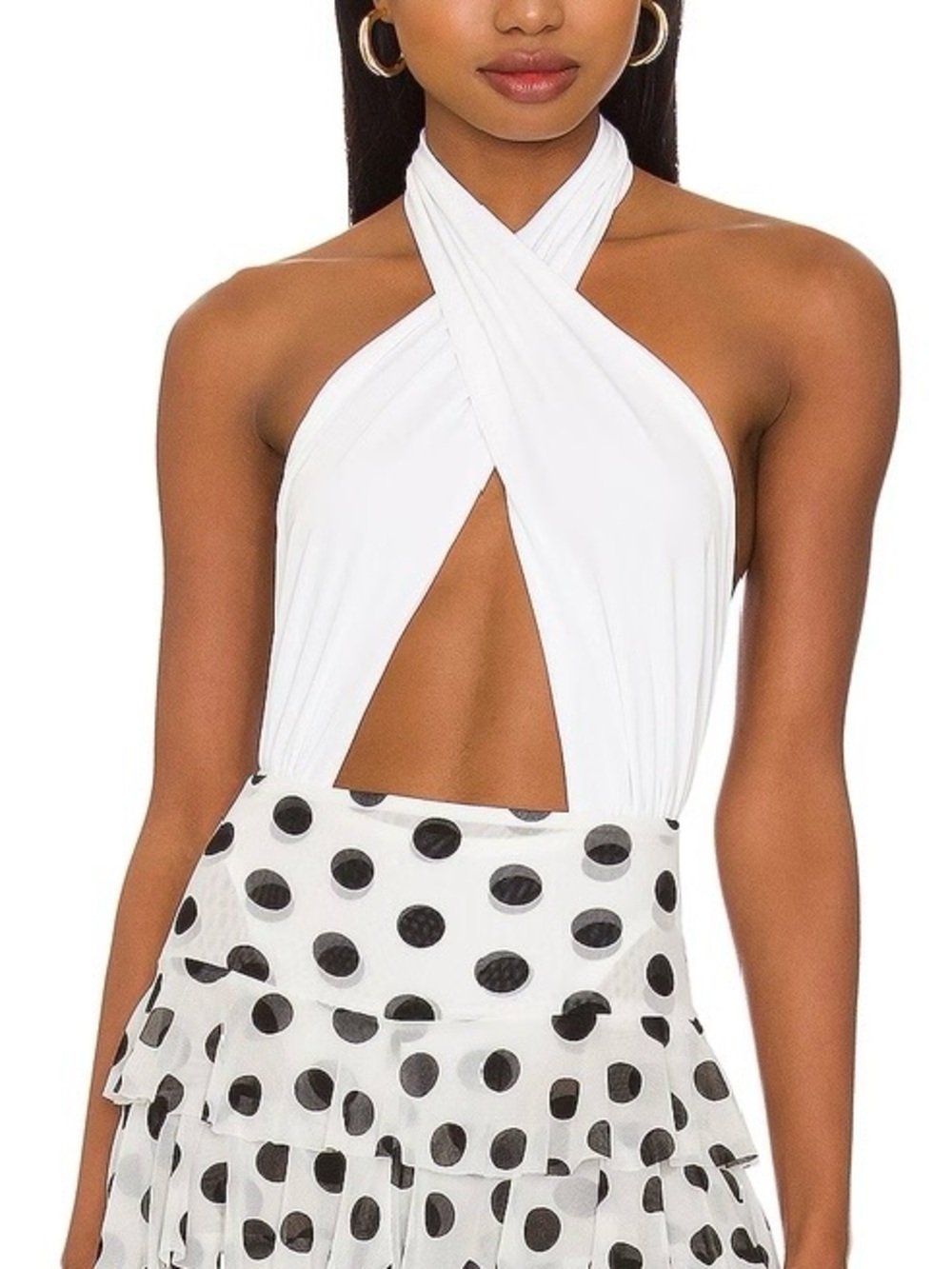 NWT Norma Kamali Cross Halter Bodysuit Snow White Criss-Cross Cut-Out Size L/40